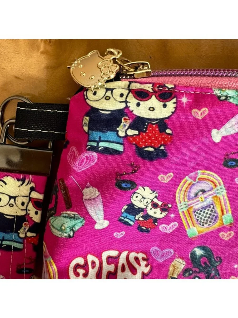 Hello Kitty x Grease Retro Rockabilly Wristlet Pouch Set Cotton Accessoy Lot
